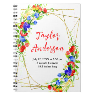 Mixed Berries Baby Birth Stats Notebook