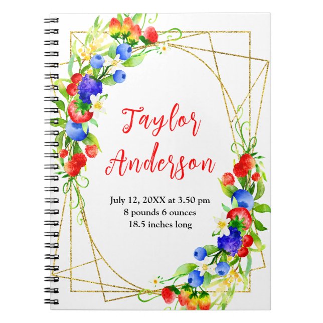 Mixed Berries Baby Birth Stats Notebook (Front)