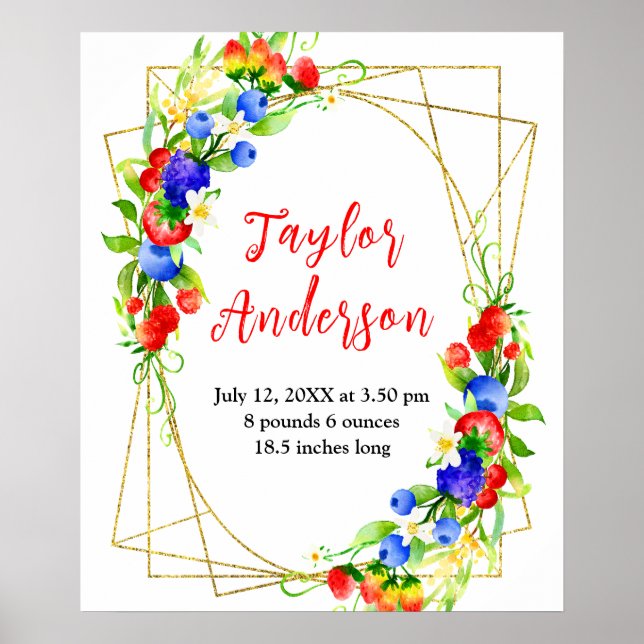 Mixed Berries Baby Birth Stats Poster (Front)