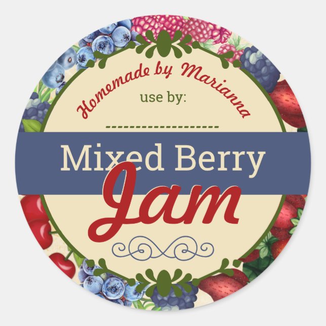 Mixed berry berries jam pie filling home canning classic round sticker (Front)