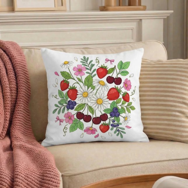 Mixed Berry Floral Throw Pillow (Creator Uploaded)