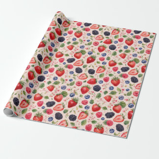 Mixed Berry Watercolor Fruit Pattern Gift Wrapping Paper