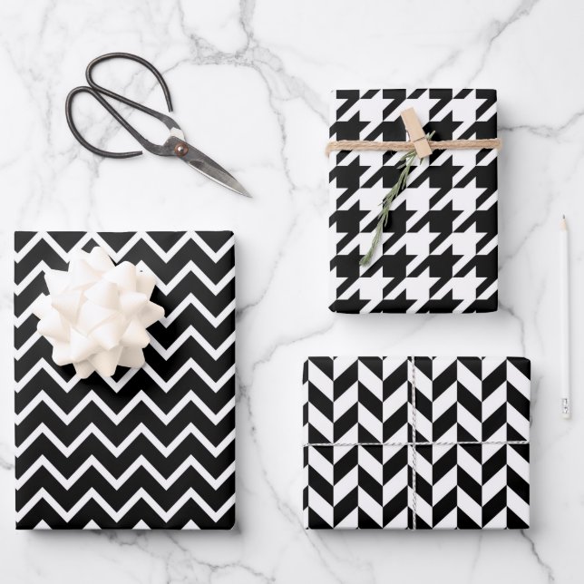 Mixed Black & White Geometric Patterns  Wrapping P Paper Sheet (Front)