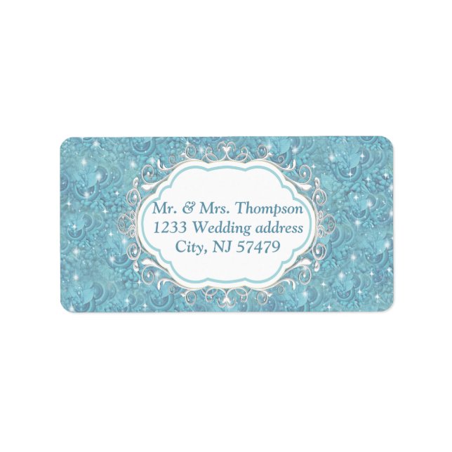 Mixed Blue Silky Pattern with White Sparkles Label (Front)