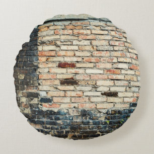 Mixed brick wall texture background. Vintage effec Round Cushion