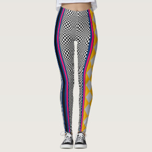 Mixed Chequered Argyle Stripes Texture Pattern Leggings