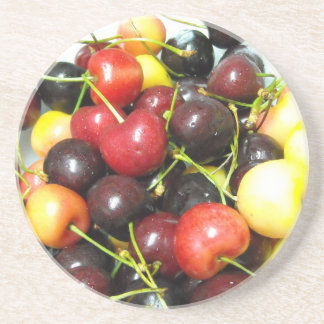 Mixed Cherries Photo Sandstone Coaster