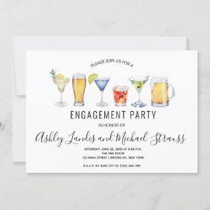 Mixed Cocktail Drinks Engagement Party Invitation
