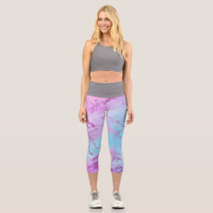 Mixed Colour Abstract Watercolor Print Pattern Capri Leggings