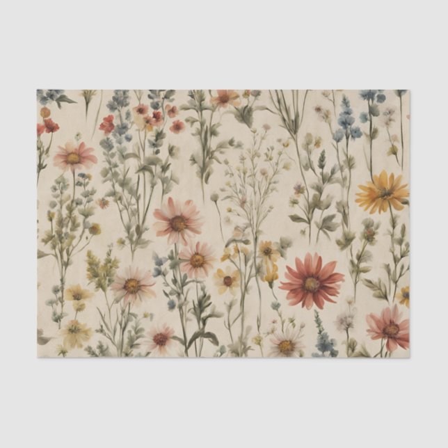 Mixed Colour Blooming Wildflowers Tissue Paper (Front)