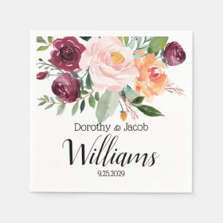 Mixed Colour Florals Peony Bouquet Wedding Napkin