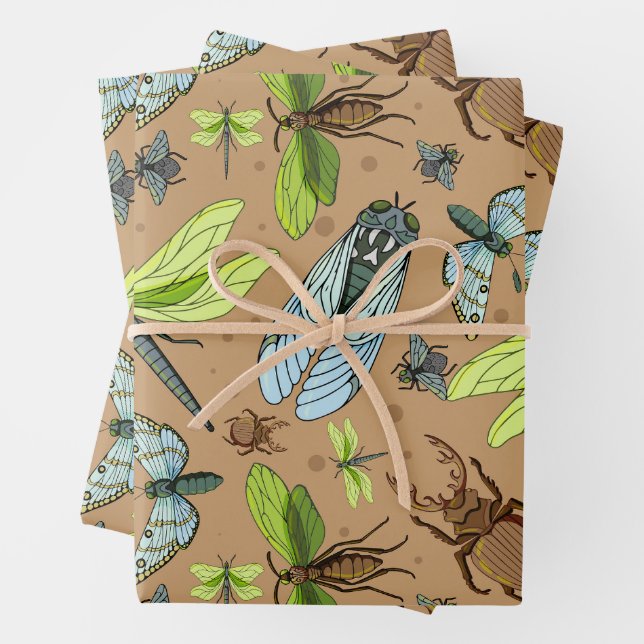 Mixed Colourful Bugs and Insects  Wrapping Paper Sheet (In situ)
