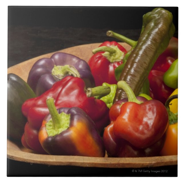 Mixed colours and types of peppers tile (Front)