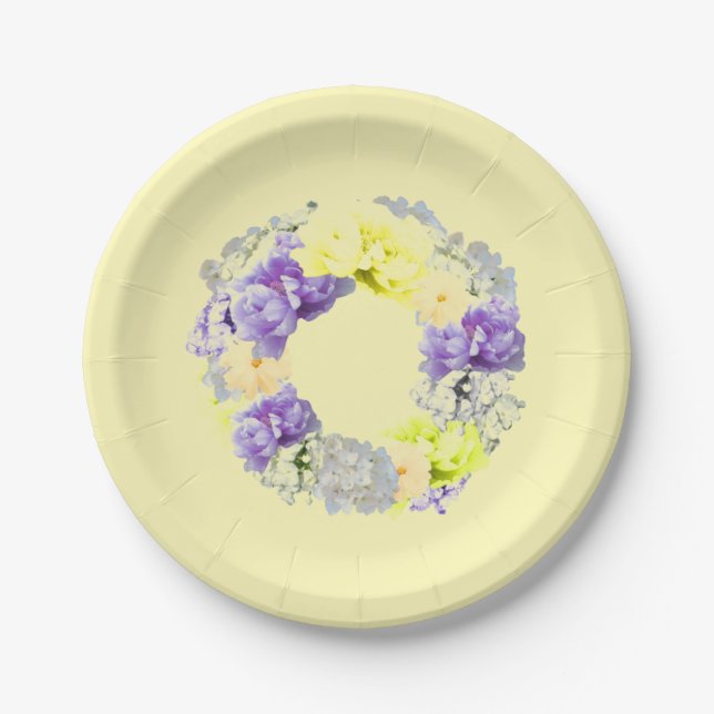 Mixed Colours Floral Wreath Paper Plates (Front)