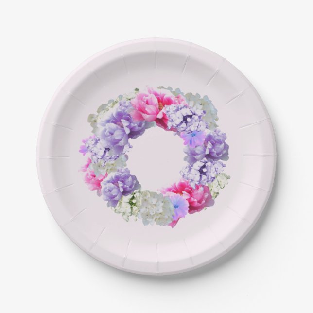 Mixed Colours Floral Wreath Paper Plates (Front)