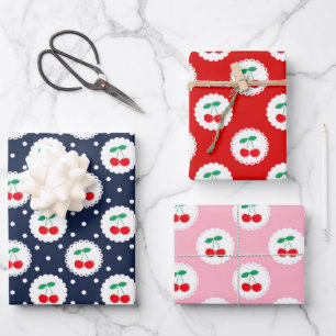 Mixed Cute Summer Red Cherries Wrapping Paper Sheet