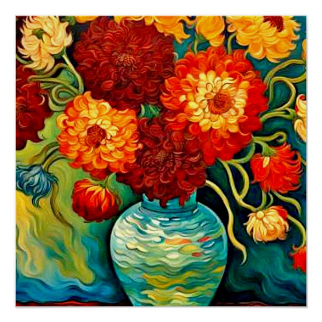 Mixed Dahlias in vase Poster (Front)