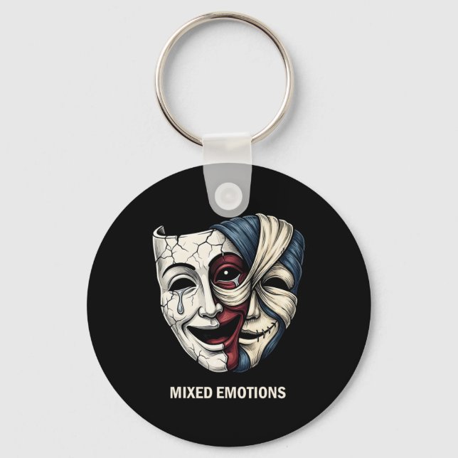 Mixed Emotions Mask Dark Aesthetic Goth Graphic  Key Ring (Front)