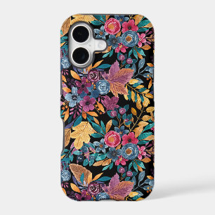 Mixed Fall Floral Leaves Berry Watercolor Pattern