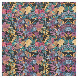 Mixed Fall Floral Leaves Berry Watercolor Pattern Fabric
