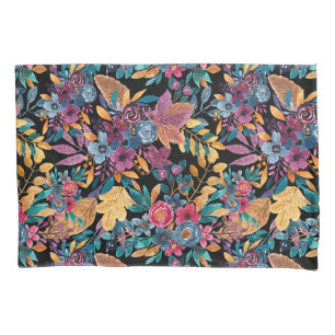 Mixed Fall Floral Leaves Berry Watercolor Pattern Pillowcase