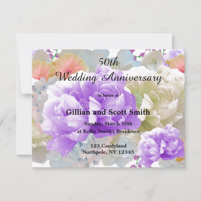 Mixed Floral 50th Wedding Anniversary Invitation (Front)