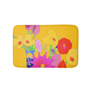 Mixed Floral Bouquets Red Pinks Yellow Bath Mat