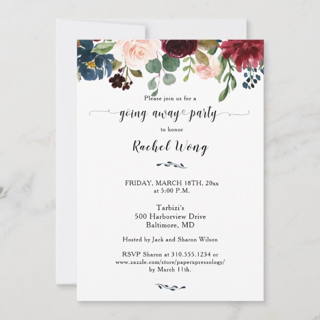 Mixed Floral Moving Going Away Party Photo  Invitation (Front)