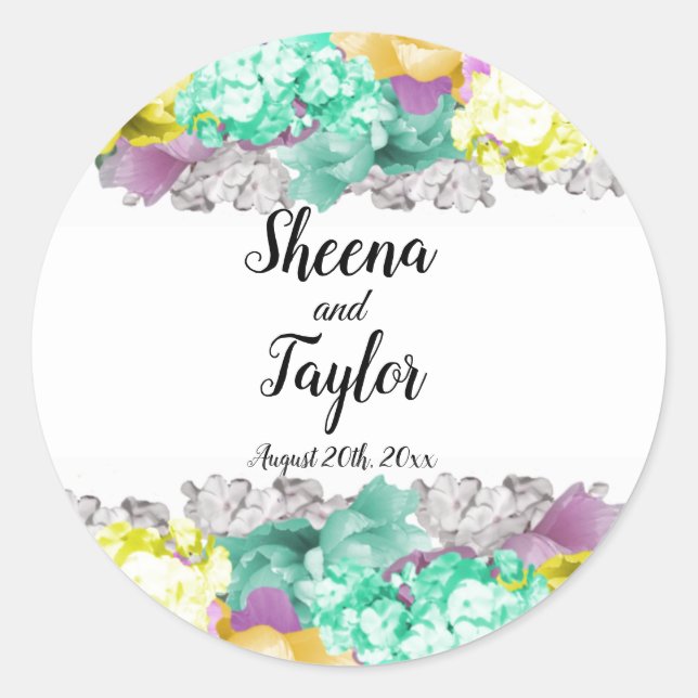 Mixed Floral Wreath Wedding Sticker (Front)