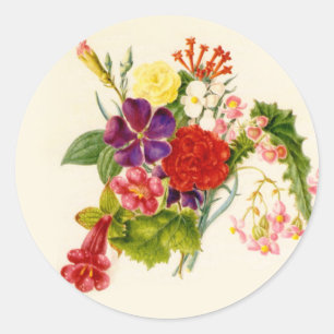 Mixed Flower Bouquet Classic Round Sticker