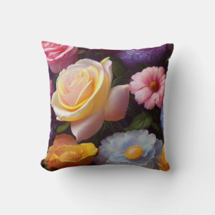 Mixed Flowers, Colourful, Springtime Throw Pillow