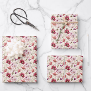 Mixed Flowers on Ivory Wrapping Paper Sheet