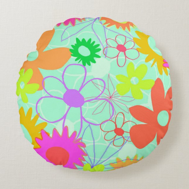 Mixed Flowers Round Cushion (Front)