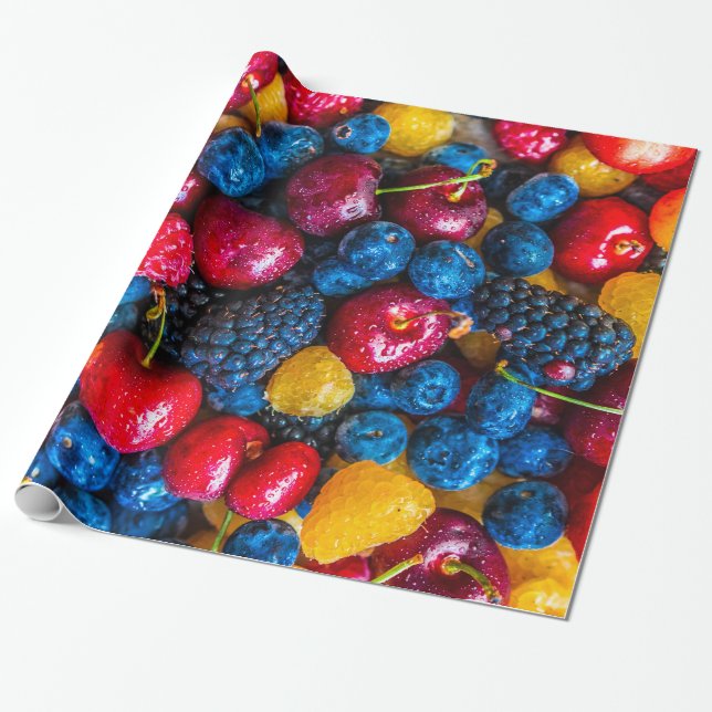 Mixed Fresh Fruits and Berries Wrapping Paper (Unrolled)