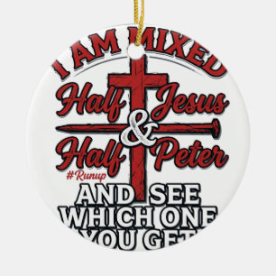 Mixed Jesus and Peter Vintage Christian Humour Ceramic Tree Decoration