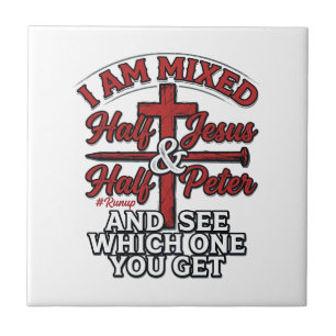 Mixed Jesus and Peter Vintage Christian Humour Tile