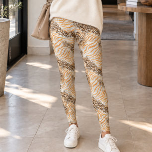 Mixed Leopard and Zebra Stripe Print Leggings