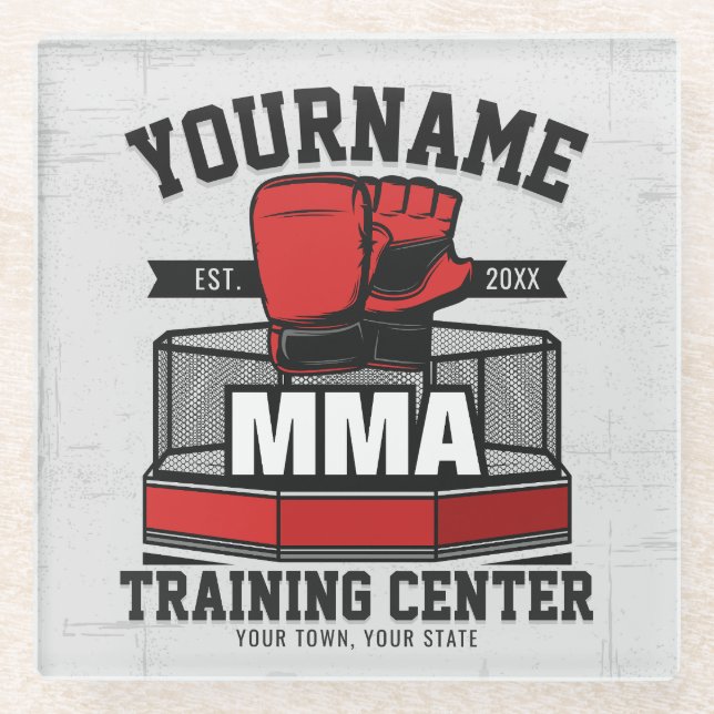 Mixed Martial Arts ADD NAME MMA Fight Training Glass Coaster (Front)