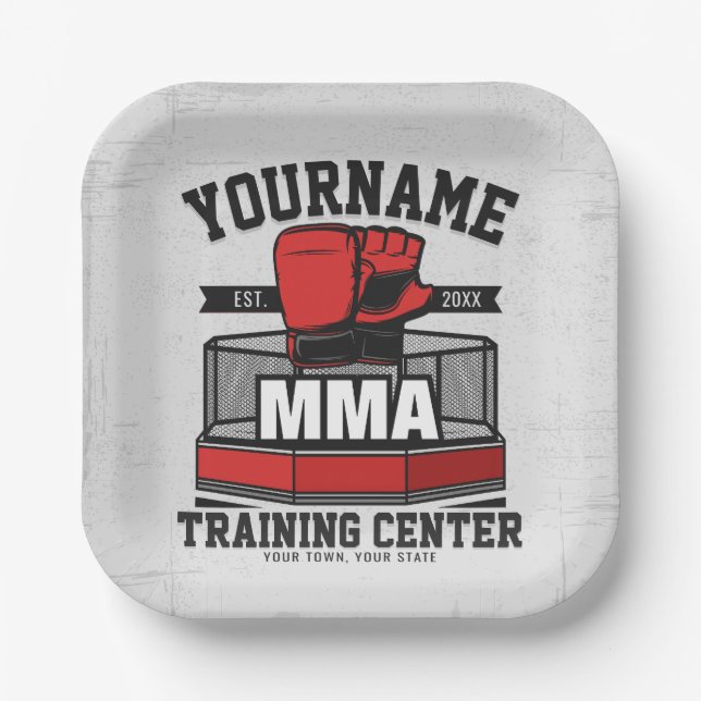 Mixed Martial Arts ADD NAME MMA Fight Training Paper Plate (Front)
