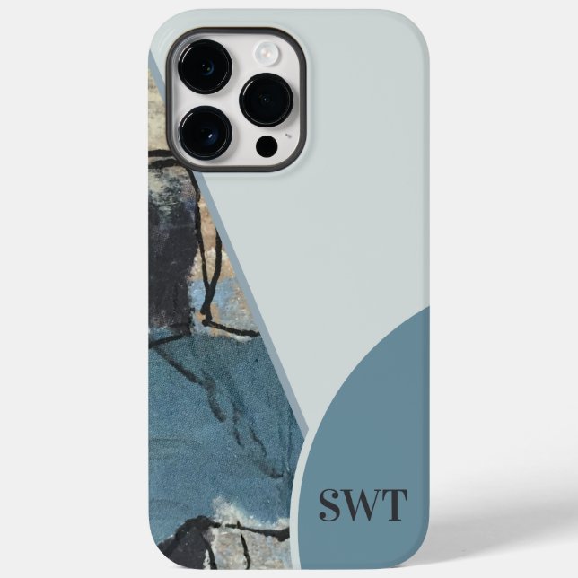 Mixed Media Abstract Grey Blue Initial Monogram Case-Mate iPhone Case (Back)