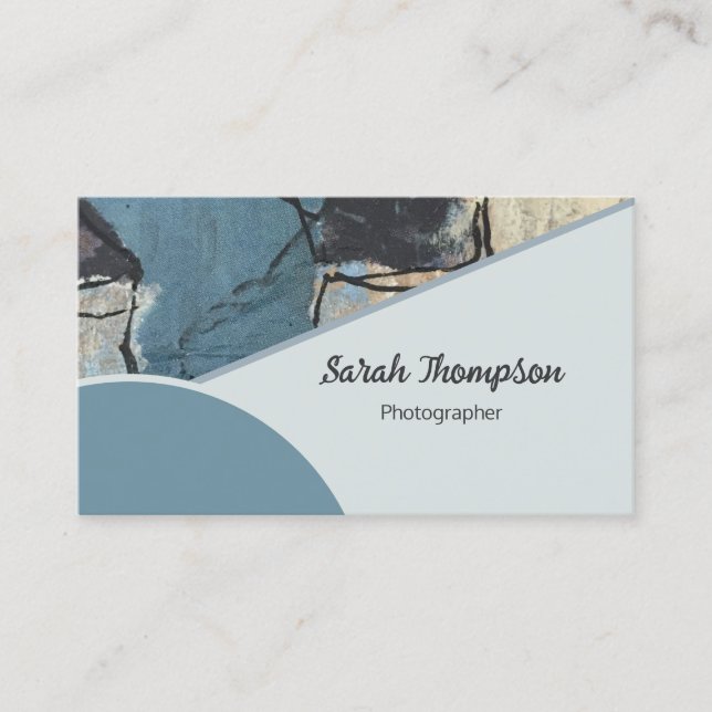 Mixed Media Abstract Grey Grey Blue QR Code Business Card (Front)