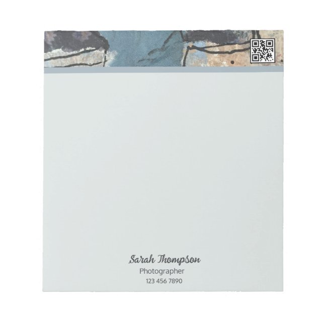 Mixed Media Abstract Grey Grey Blue QR Code Notepad (Front)