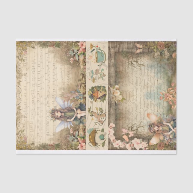 Mixed Media Artist Junk Journal Fairy Collage Tissue Paper (Front)