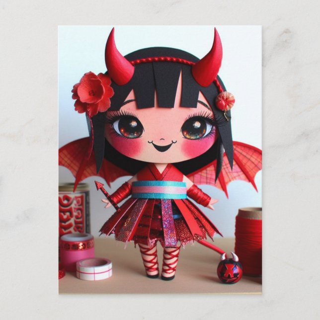 Mixed Media Bat Winged Devil Doll Postcard (Front)