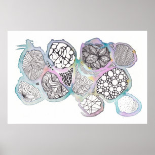 Mixed media, black and white, doodle, watercolour  poster