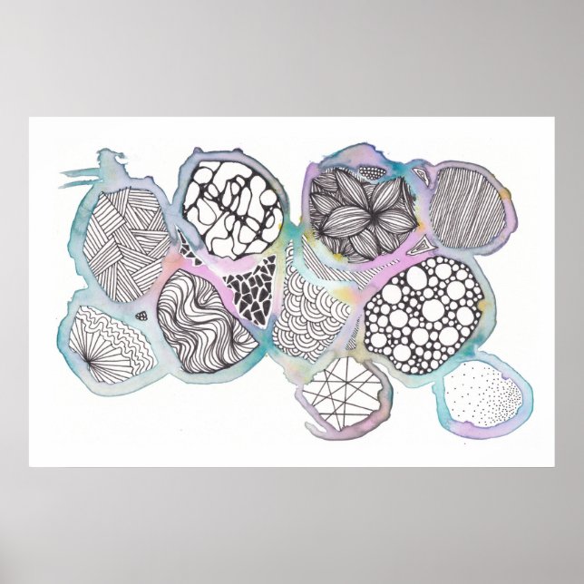 Mixed media, black and white, doodle, watercolour  poster (Front)