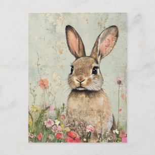 Mixed Media Brown Rabbit Postcard