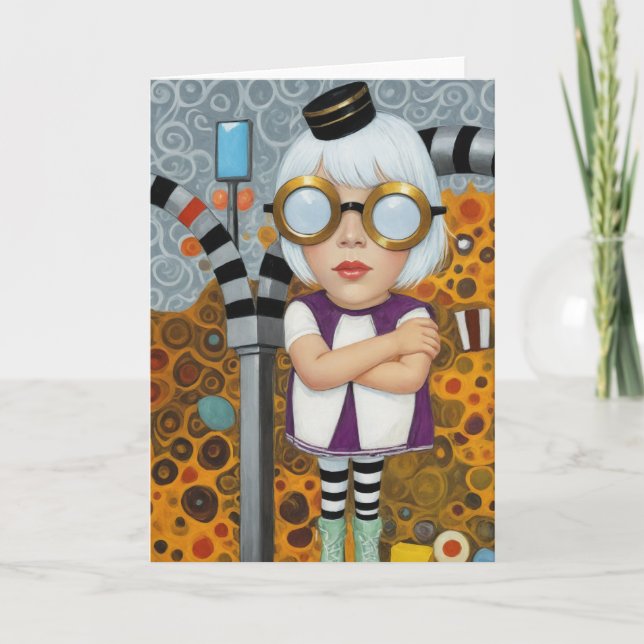 Mixed Media Collage Fun Glasses Striped Leggings Card (Front)