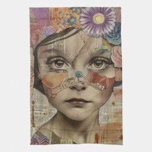 Mixed Media Collage Portrait Art (10) Tea Towel