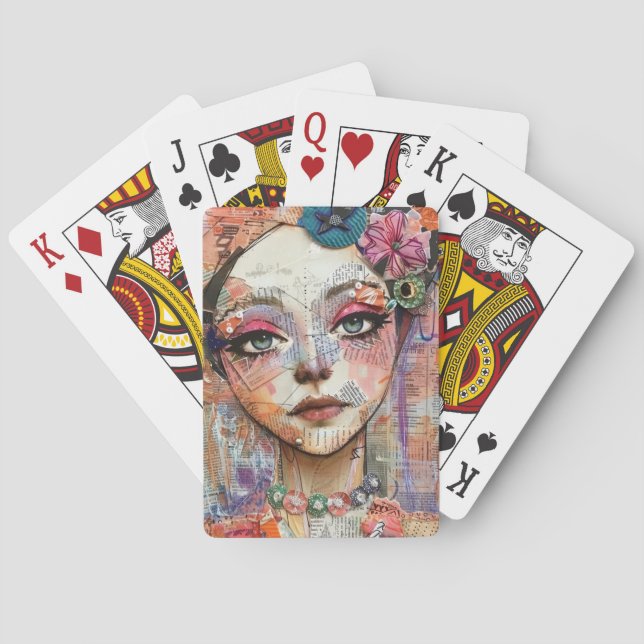 Mixed Media Collage Portrait Art (11) Playing Cards (Back)